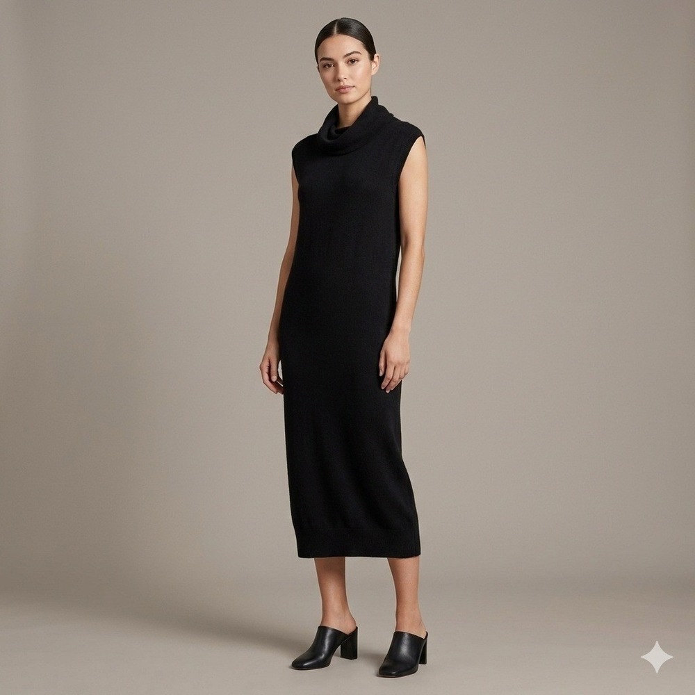 Magaschoni Cashmere Sweater Dress Womens‎ Large Black Cowl Sleeveless Maxi Knit